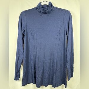 Susan Graver Weekend Essentials Long Sleeve Ruched Turtleneck Blue XXS